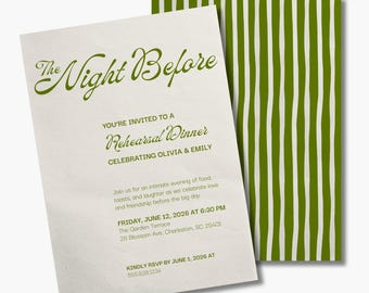 Convite para Jantar de Ensaio Frente e Verso | Modelo Canva para Véspera de Casamento Verde e Marfim | Editável 5x7 para Imprimir
