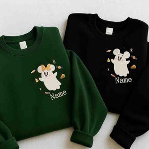 EMBROIDERED Disneyland Halloween Sweatshirt, Mickey Minnie Ghost Crewneck, Disney Autumn Sweater, Custom Disney Couple, ESL509-510.C.DT