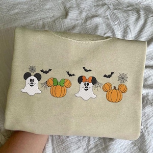 EMBROIDERED Mickey Minnie Pumpkin Halloween Sweatshirt, Disney Fall Sweatshirt, Disney Thanksgiving Sweatshirt, Spooky Season Shirt, ESL506