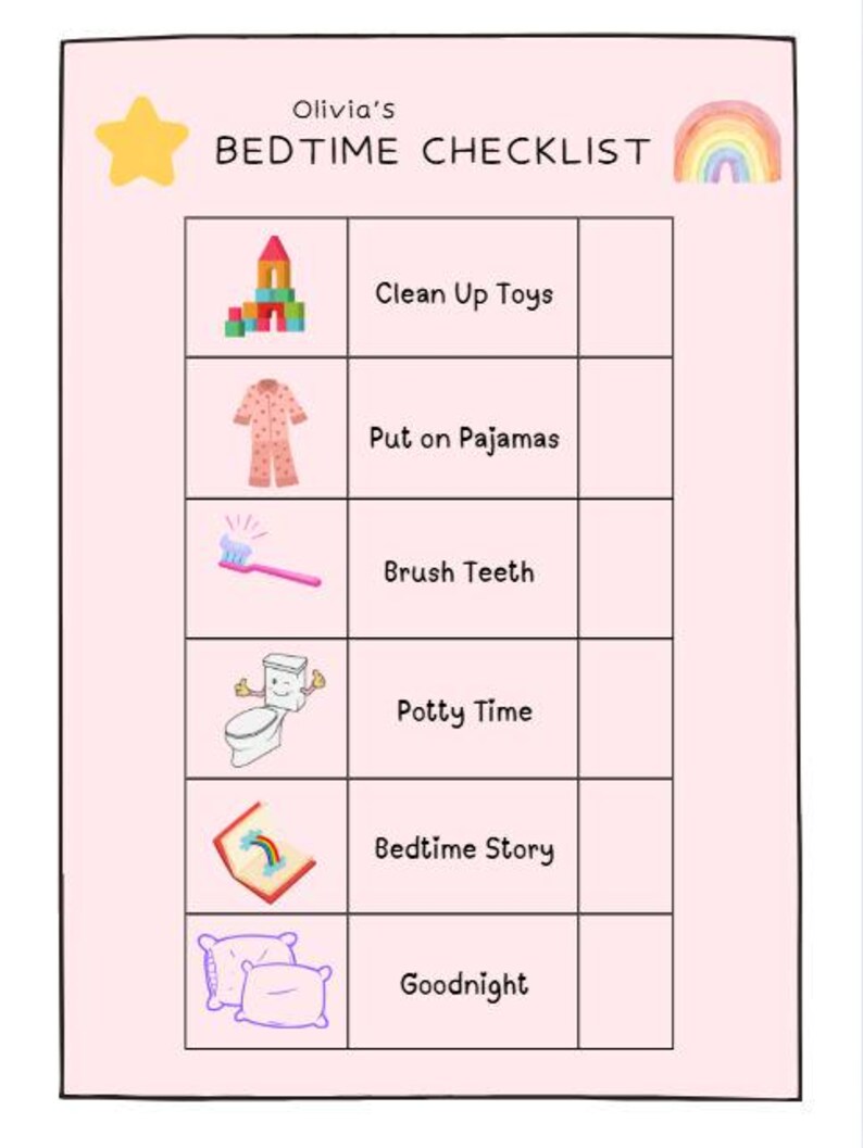 Editable Bedtime Checklist – Personalized Printable – Toddler Sleep ...