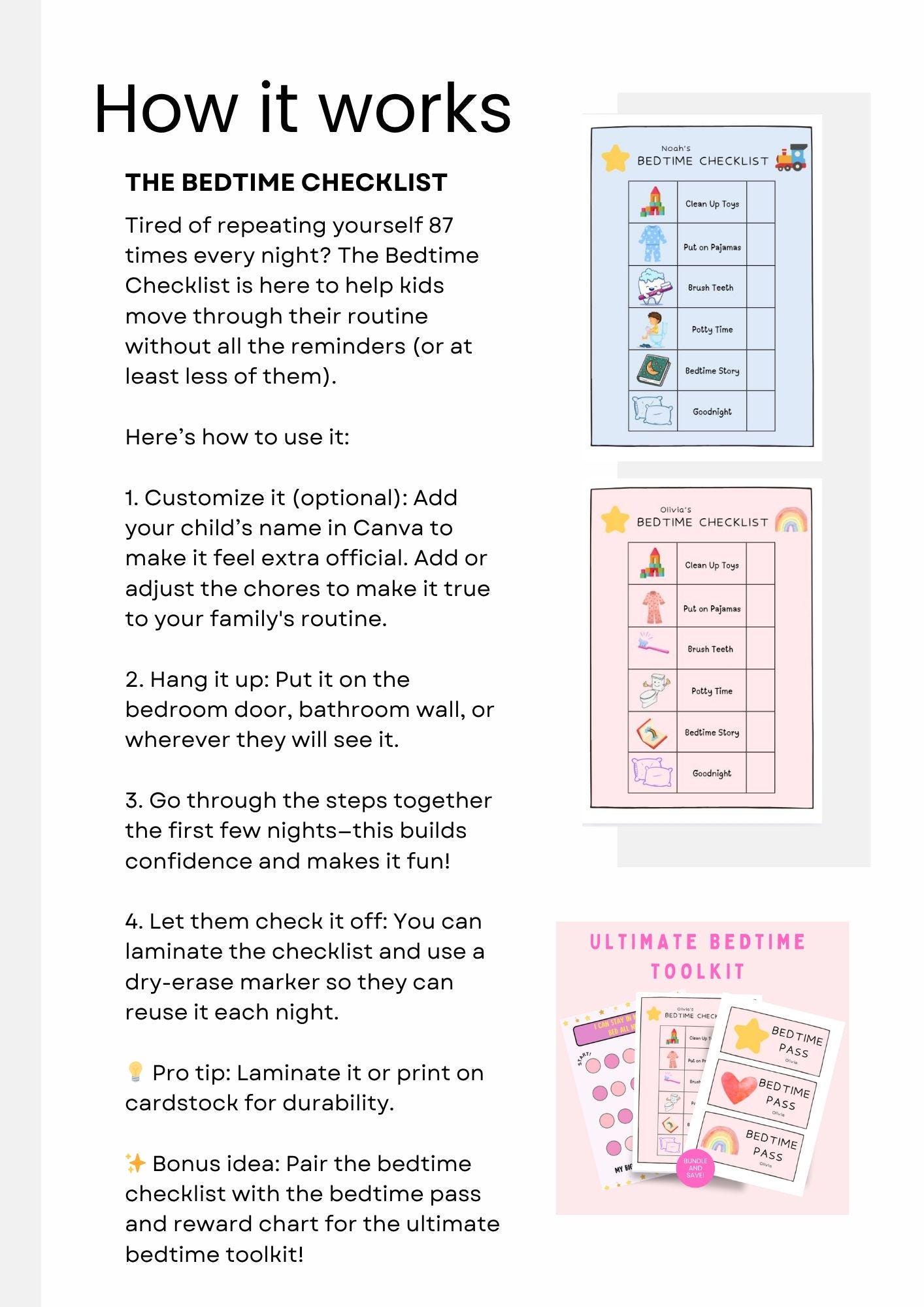 Editable Bedtime Checklist – Personalized Printable – Toddler Sleep ...