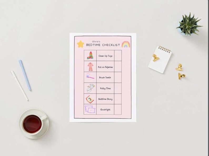 Editable Bedtime Checklist – Personalized Printable – Toddler Sleep ...