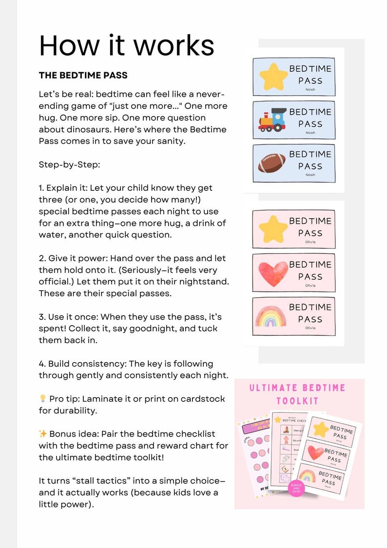 Bedtime Pass and Routine – Kid and Toddler Checklist & Passes ...