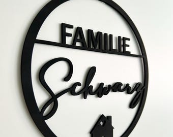 Personalized door wreath, personalized wooden wreath, door wreath with name, housewarming gift, family sign, welcome sign, wooden door sign