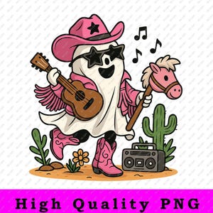 Cowgirl Ghost PNG File – Cute Halloween Cowboy Digital Download for Sublimation, T-shirt Design, Cricut, Sticker Use