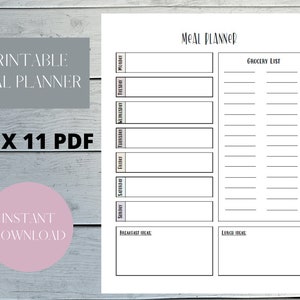 INSTANT DOWNLOAD Printable Weekly Meal Planner & Grocery List | Printable Grocery List | Meal Planner | Menu Planner