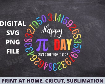 DIGITAL Happy PI Day 3.14 Svg, Png, Profesor, Matemáticas, Imprimible, Sublimación, Plancha en
