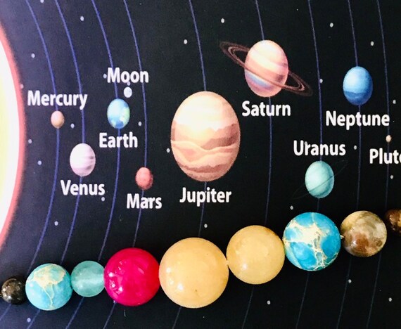 Space Theme Necklace Planet Beads Solar System Uranus Necklace Nerd Couple Geeky Planets Moon Sun Starplanets Necklace Solar System
