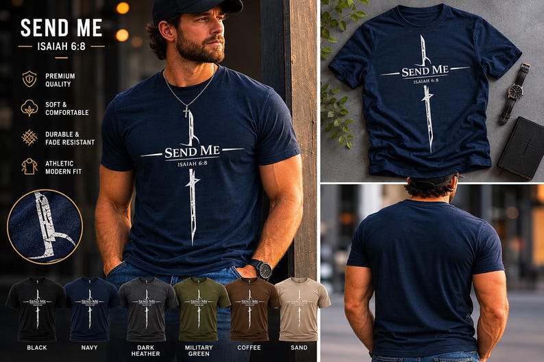 Isaiah 6:8 Shirt Christian T-Shirt Send Me Bible Verse Tee Faith Apparel Jesus Shirt Religious Gift Christian Clothing bild 3