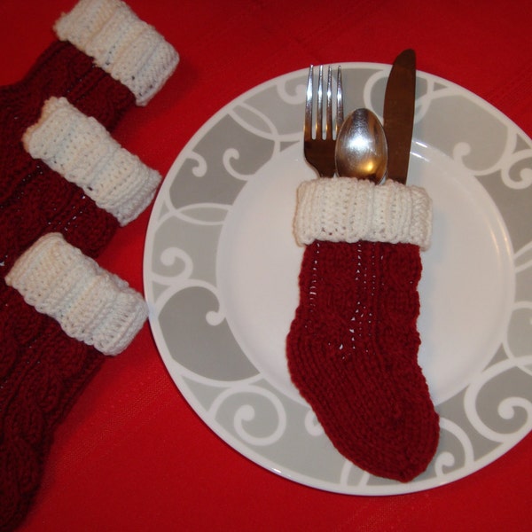 Knitted Christmas Stocking Silverware Holder PATTERN