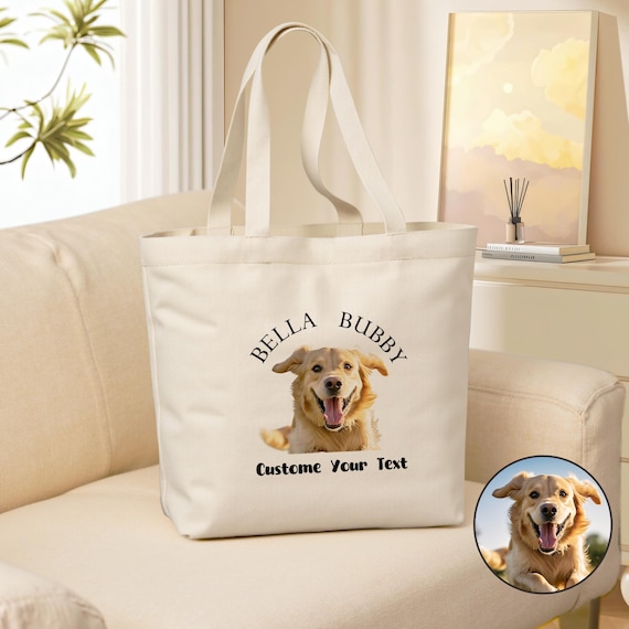 Custom Pet Tote Bag Dog Things Tote Bag Pet Portrait Canvas Tote Bag with Pet Name Bags with Dog Face Dog Lover Gift Custom Pet Portrait
