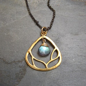 Branch necklace with faceted labradorite - vermeil and sterling silver