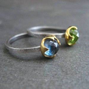Stacking rings, 14k gold, rose cut rings, london blue topaz ring, peridot ring, garnet ring, amethyst ring, genuine gemstones, textured ring image 3