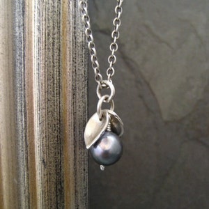 Pearl and leaf necklace solid sterling silver image 1