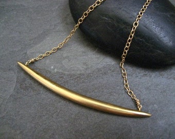 Quill necklace, curved bar, gold quill, curved pendant, crescent shape, pointed bar necklace, tusk shaped