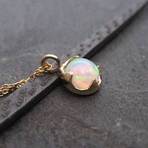 Genuine opal necklace, Ethiopian welo pendant, October birthstone jewelry, multi color gemstone, 14k gold necklace