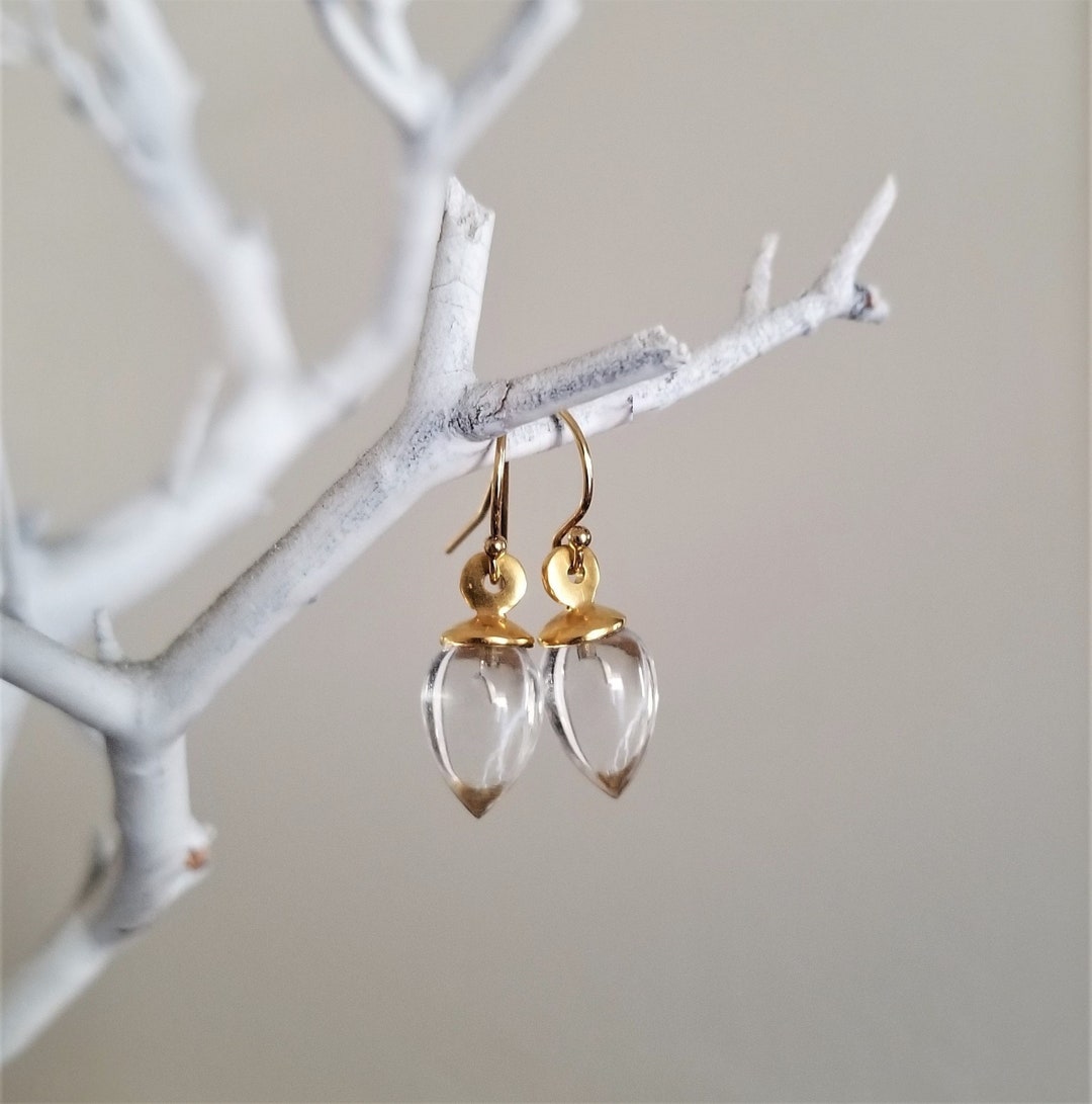 Rock Crystal Quartz Inverted Teardrop Dangle Earrings Crystal