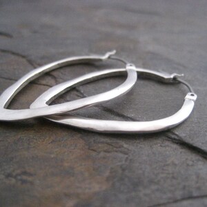 Rounded triangle shaped hoops, wavy shape, simple satin gold or oxidized silver hoops, medium size, edgy classic image 5