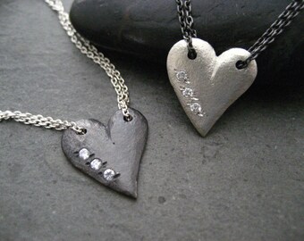 Heart Pendant, Love Necklace, Silver Heart, Black Heart