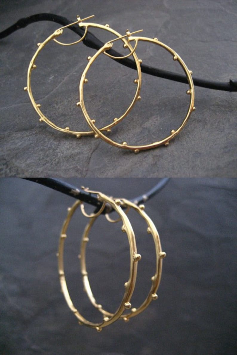 Blossom Hoops Dotted Hoops Gold Hoops Large Hoops Handmade Etsy