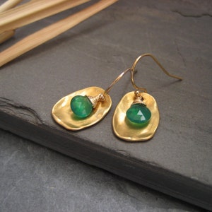 Green onyx earrings, green dangle, onyx briolette, organic earrings, rectangle drop