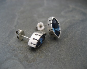 Marquis studs, vintage crystal, montana blue, navy blue studs, silver studs, midnight blue, navette earrings, sterling earrings