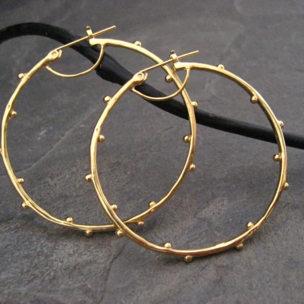 Blossom hoops, dotted hoops, gold hoops, large hoops, handmade earrings, round hoops