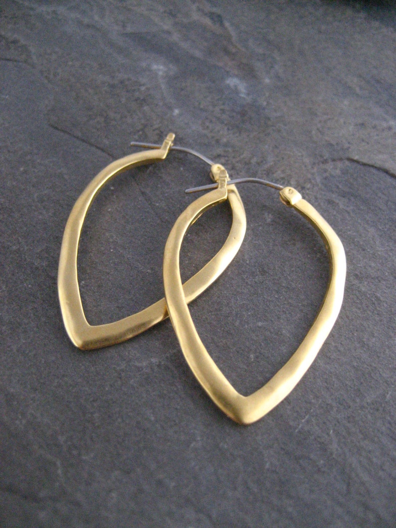 Rounded triangle shaped hoops, wavy shape, simple satin gold or oxidized silver hoops, medium size, edgy classic image 4