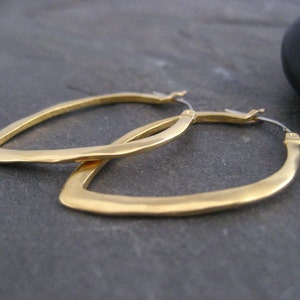 Rounded triangle shaped hoops, wavy shape, simple satin gold or oxidized silver hoops, medium size, edgy classic image 3