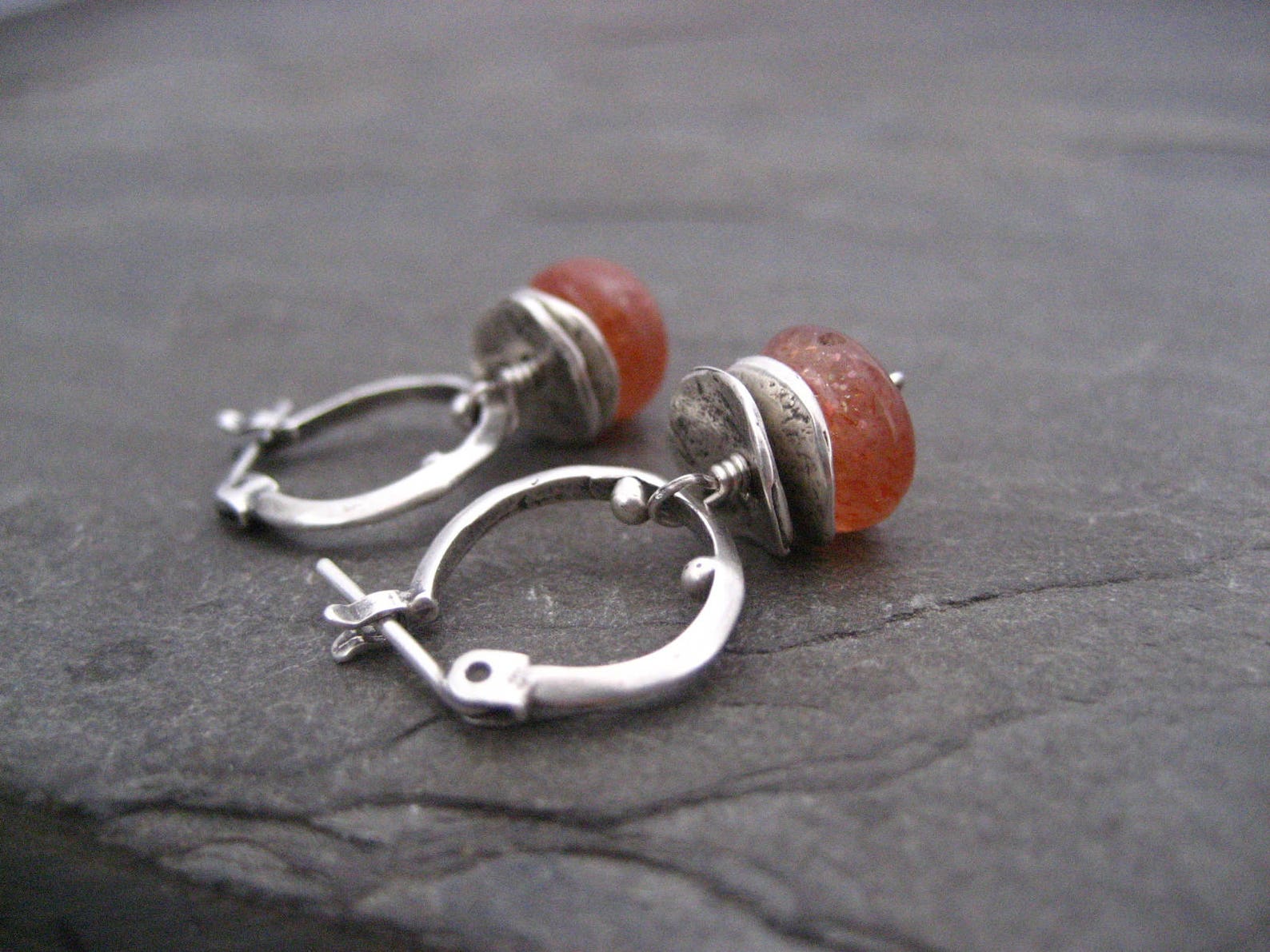 •DANGLE HUG• sunstone + gold earrings