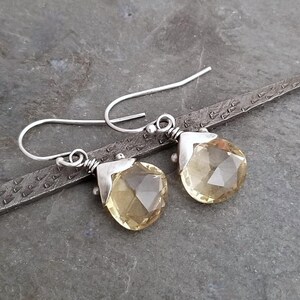 Citrine briolette dangle earrings with oxidized silver scalloped cap