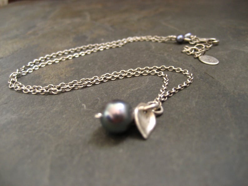 Pearl and leaf necklace solid sterling silver image 4