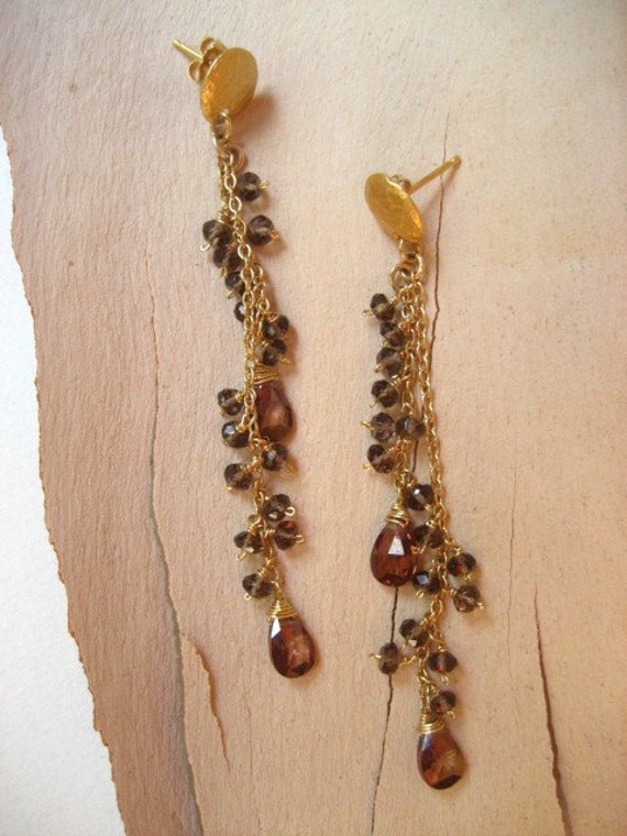 FISHBONE TIERED EARRINGS- SMOKEY QUARTZ