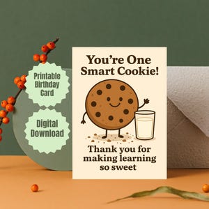Cartão de agradecimento para professor para impressão, presente de fim de ano da Smart Cookie, cartão para professor para download, impressão em casa, cartão de agradecimento para sala de aula do aluno
