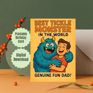 Tarjeta imprimible para papá para el Día del Padre Tarjeta de Monstruo de Cosquillas de mi Hija Tarjeta de Mi Papá de mi Hijo Linda Tarjeta para Papá Descargar Tarjeta de Cumpleaños de Padrastro