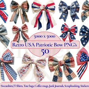 Pacchetto di design PNG per fiocchi patriottici, fiocchi patchwork civettuoli, pacchetto per il 4 luglio, clipart femminili, fiocchi patriottici con bandiera americana, papillon americano PNG
