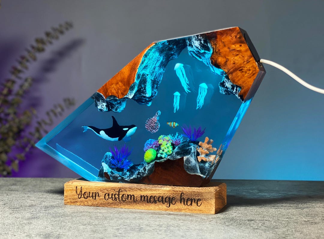Orca Whale Resin Lamp With Jellyfish & Coral Reef – Custom Ocean LED ...