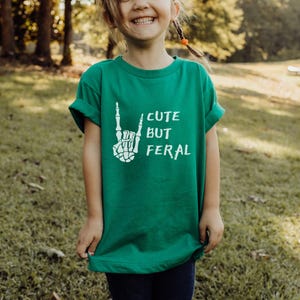 Toddler Short Sleeve Tee, Cute But Feral Rock Out Graphic T-Shirt Kids Playful Toddler Apparel Funny Kids Tee Matching Family Apparel