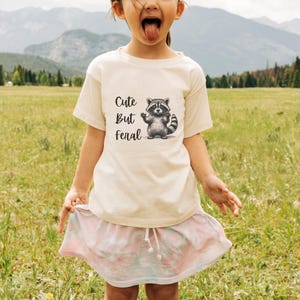 Toddler Short Sleeve Tee, Cute But Feral Graphic T-Shirt Kids Racoon Shirt Playful Toddler Apparel Funny Kids Tee Matching Family Apparel