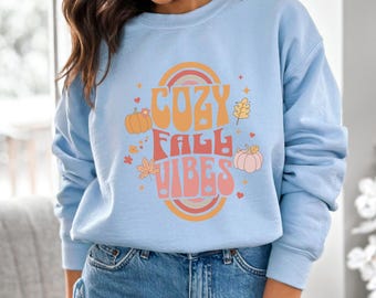 Cozy Fall Vibes Sweatshirt: Autumn Leaves & Pumpkins Graphic