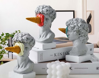 Funny Ice Cream Frozen Delight Greek Times, Michelangelo's David Statement Shelf Home Decor, Pop Modern Art Unique Gift, David Sculpture.