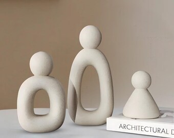 Figura familiar, escultura moderna, estatua abstracta, decoración nórdica, elegante adorno para estante, acogedor adorno para el hogar, regalo de arte contemporáneo.