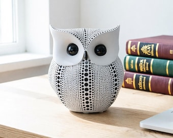 Yayoi Kusama, Wave Point Owl, Abstract Statue, Ornaments Room Decor, Resin Figurine, Desk Adornment, Home Decoration Modern, Owl Lover Gift.