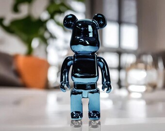Plating Bearbrick Statue, Metallic Bear Brick Replica, Violence Bear Sculpture, Figure Ornaments Bookshelf Living Room Home Decor  Art Decor