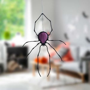 Spider Stained Glass Window Hangings, Halloween Decor Indoor, Ghost Spider Ornament, Unique Stained Glass Suncatcher, Unique Gift for Friend