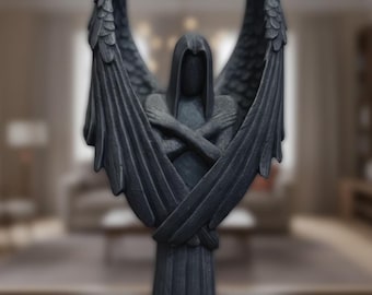 Handgjord mörk ängelstaty, gotisk ängelfigur, bevingad skyddsängelskulptur, andlig gåva och minnesdekoration för heminredning.
