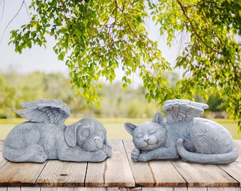 Angel Dog Statue, Resin Sleeping Cat Statue, Garden Decor, Puppy Tombstone Sculpture, Concrete Pet Memorial, Ornaments Gifts for Yard Decor.