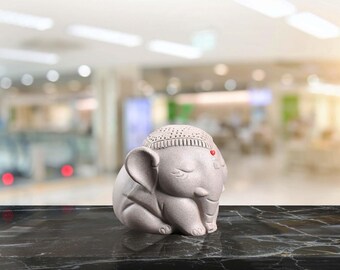 Handmade Ceramic Purple Sand Tea Pet, Auspicious Elephant Wishful, Fun Tea Set Ornament, Elephant Tea Friends for Tea Table Decoration.
