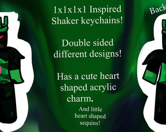 1x1x1x1 Roblox Inspired Acrylic Shaker Keychains, With Heart Charm plus heart sequins!