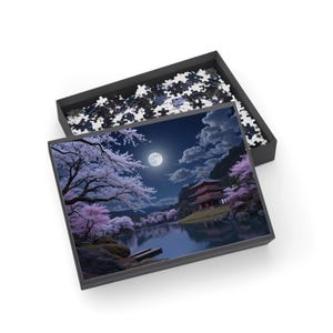 Serene Nighttime Cherry Blossom Puzzle |  252, 500, 1000-Piece Options | Perfect for Relaxing Nights, Family Fun, Gift for Nature [...]
